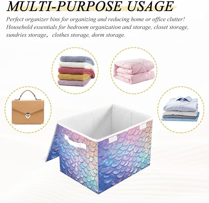 Fish Scale Gradient Glitter Decoration Sequins Peach Purple Blue Cyan Yellow Storage Bins with Lid Stackable Book