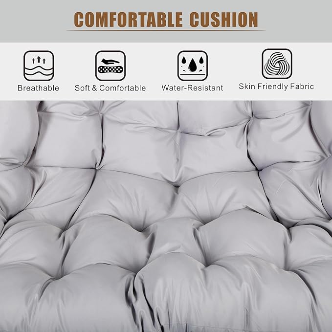 Double Hanging Egg Chair wth Stand Patio Hammock Swing Chair with Cushion Loveseat for Bedroom Balcony Garden Indoor Outdoor