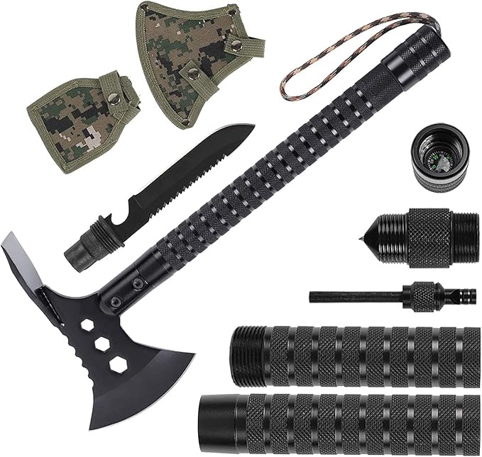 Snake Eye Tactical Portable Stainless Survival Axe | Backpacking Folding Camping Axe Multi-Tool Hatchet Shovel with Sheath| Survival Gear Kit for Hunting | Hiking and Emergency