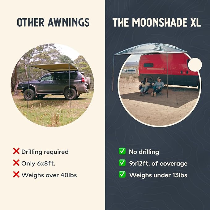 MoonShade Portable Vehicle Awning Extra Large 12' x 9' Lightweight Canopy for Trucks SUVs Vans Campers &amp Outdoor Adventures (Shadow Blue XL)