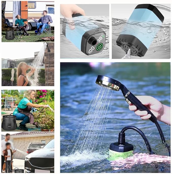 Portable Camping Shower 7800/9000mAh Rechargeable Camping Shower with Intelligent Digital Display Outdoor Camp Pump with Power Display for Hiking Travel Car Pet 7800mAhOrange