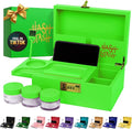 HASHSTASH The OG Storage Box - Large Bamboo Box with Combination Lock Magnetic Lid Organizer Tray Airtight Tube and 3 Jars - Discreet Decorative Locking Wooden Box with Accessories (Neon Green)