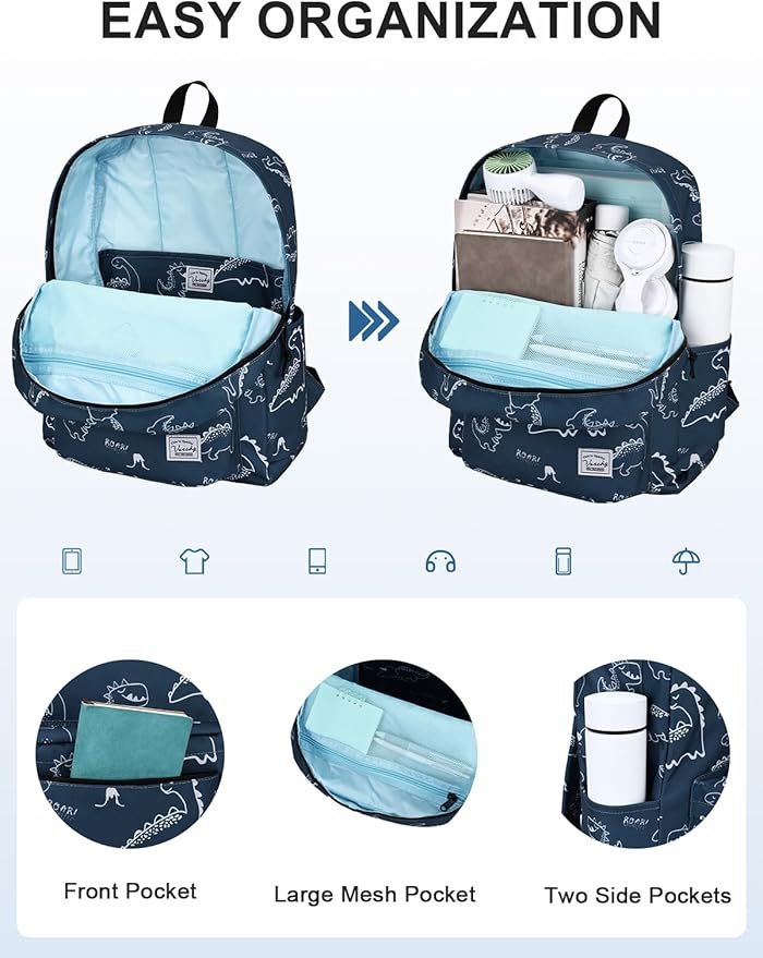 VASCHY Backpack for School Lightweight Water Resistant Bookbag Casual Daypack for Man/Boys Dinosaurs