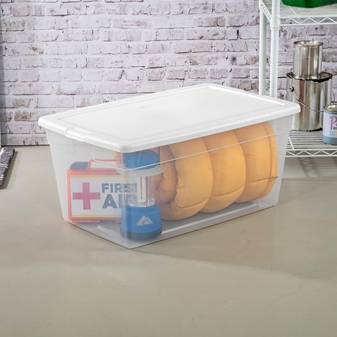 Sterilite 8-Pack 90 Quart Storage Box Stackable Clear Plastic Bins with Snap-On Lids - Heavy-Duty Organizing Containers for Closet Bathroom and Office