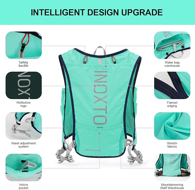 INOXTO Running Hydration Vest BackpackLightweight Insulated Pack with 1.5L Water Bladder Bag Daypack for Hiking Trail Running Cycling Race Marathon for Women Men