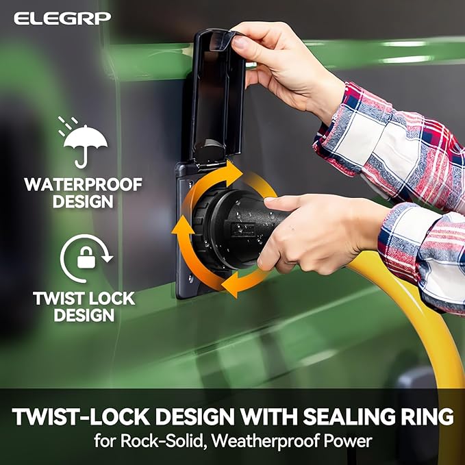 ELEGRP 50 Amp RV/Generator Extension Cord 50FT NEMA 14-50P to SS2-50R Twist Lock 6/3+8/1 Gauge STW Heavy Duty 50A RV Power Cord for Camper/Generator/House UL Standard Compliant 3-Year Support