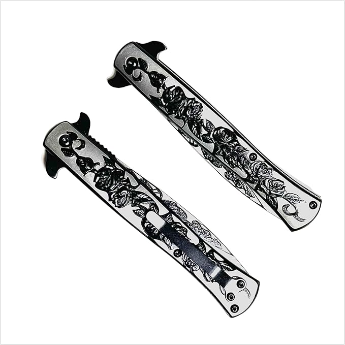Custom Black or Blue Rose Folding Pocket Knife – Personalized Engraved Tactical Pocket Knife Gift for Him Husband Dad Boyfriend Groomsmen