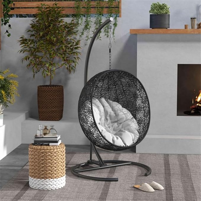 Heavy-Duty Powder-Coated Steel Hammock Chair Stand with Round Base for Indoor and Outdoor Use Stable C-Frame Design for Hanging Chairs and Porch Swings