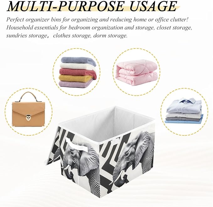 Storage Cube with Lid Abstract Elephant Print 16.5×12.6×11.8 IN Collapsible Large Capacity Foldable Storage Basket Bin Organizer