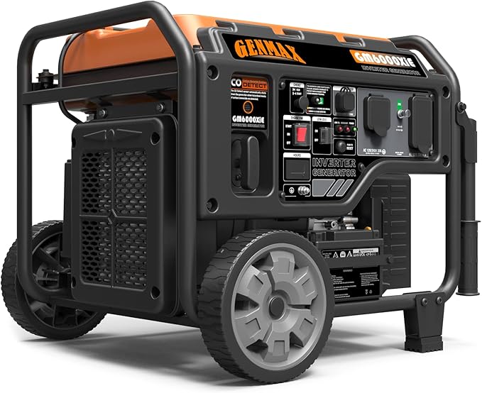 GENMAX Portable Inverter Generator 6000W open frame Gas Powered High Speed Engine with Electric Start Ultra Lightweight for Backup Home Use &amp Job SiteEPA Compliant (GM6000XiE)