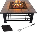 Fire Pit Set Wood Burning Pit - Includes Spark Screen and Log Poker - Great for Outdoor and Patio 32” Square Tile Firepit by Pure Garden