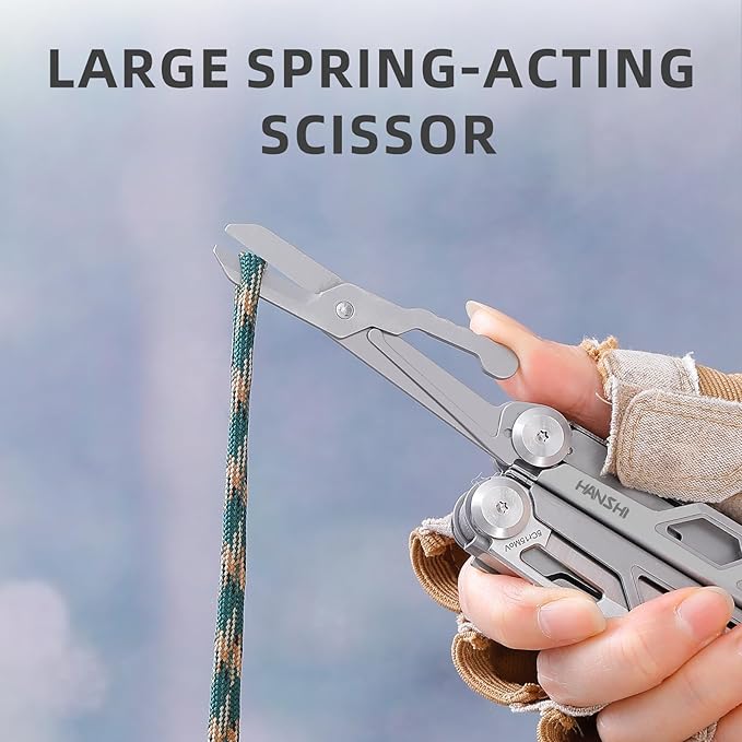 HANSHI 15 in 1 Multitool Pliers with Scissors Upgraded Heavy Duty Stainless Steel Multi Tool with YG10 Tungsten Steel Replaceable Wire Cutters for Survival Camping HikingRepair and Gift (Silver)
