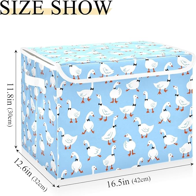 Storage Box Duck Geese Closet Storage Bins with Lids Foldable Oxford Fabric Storage Box for Home Bedroom Closet Office (16.5x12.6x11.8 in)