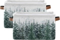 Winter Pine Forest Tree Storage Basket with Waterproof Liner and PU Handles Christmas Snow Scene Storage Bins Boxes 14.2 Collapsible Decorative Organizer Baskets for Bedroom Closet Office 2 Pack