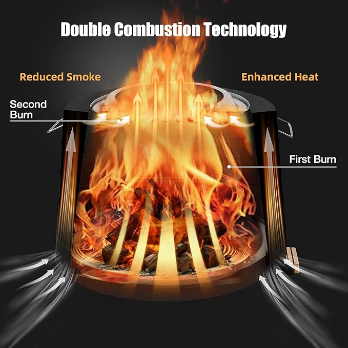 HOMREST 20” Smokeless Firepit with Removable Ash Pan 304 Stainless Steel Outdoor Fire Pit for Outside Wood Burning Portable Fire Pit for Patio Camping Backyard