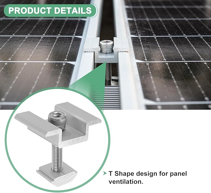 M METERXITY 20-Pack Solar Panel Mount Mid Clamps 35mm PV Panel Bracket Corrosion-free Aluminum Anodized Solar Mid Clamp for Roof/Wall/Boat/PV System/RVs Solar Panel Mounting Brackets [White]