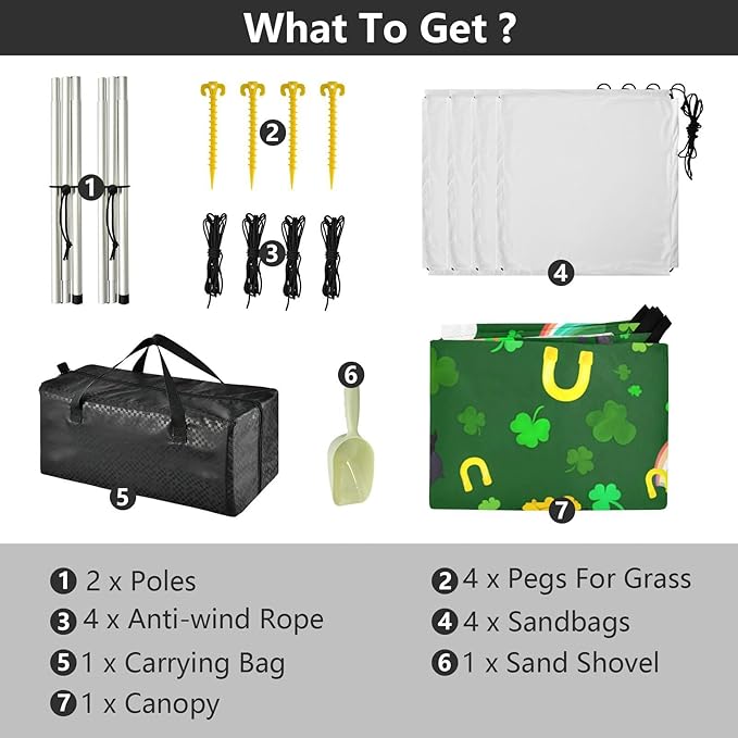 Beach Canopy with Windproof Ropes &amp Sandbags Beach Tent Sun Shade Sun Shelter for Camping Trips Fishing Backyard Fun or Picnics St. Patrick's Day