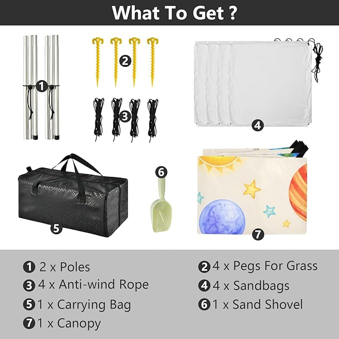 Beach Canopy with Windproof Ropes &amp Sandbags Beach Tent Sun Shade Sun Shelter for Camping Trips Fishing Backyard Fun or Picnics Planet