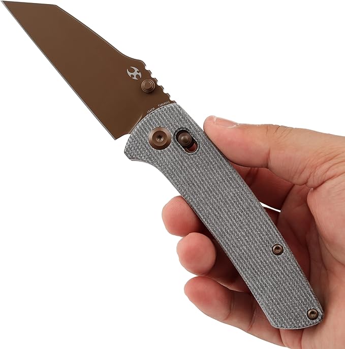 KANSEPT Main Street Pocket Folding Knife 3.36''Rose Gold Coated 154CM Sharp Blade Black Micarta Handle and Thumb Stud Clip for Camping Hiking Fishing Gift Everyday Carry T1015v11