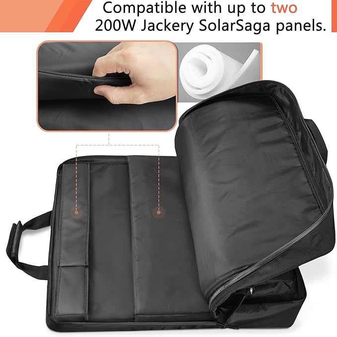 Solar Panel Storage Bag Compatible with 2 Jackery 100W / 200W Padded Portable Solar Panel Travel Bag Compatible with Jackery SolarSaga (200W | 25.2×24×4.5)