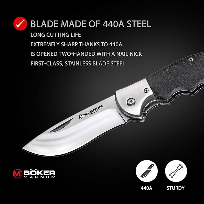Boker Magnum 01RY526 NW Skinner Folder Folding Knife with 3 3/8 Steel Blade Satin