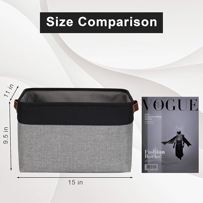 Storage Bins Large Fabric Storage Baskets for Shelves 3 Pack Decorative Linen Closet Baskets with Handles for Organizing Shelf Clothes Home Office 15x11x9.5Inches (Grey&ampBlack)