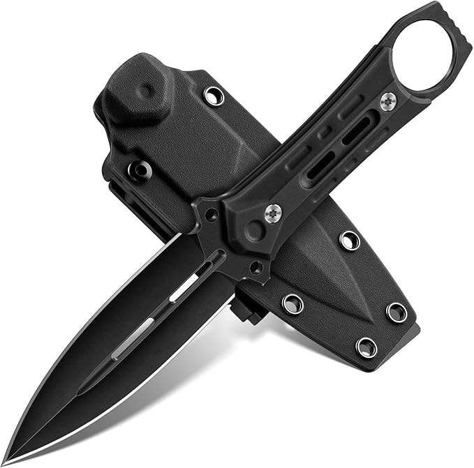 Freelander Fixed Blade Knife - D2 Steel Survival Knife with Sheath Full Tang Bushcraft Knives with Anti-Slip Grip for Camping &amp Outdoor Adventures Gifts for Men Black
