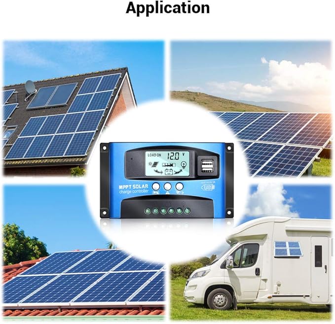 MPPT Solar Charge Controller 30A 12V/24V Auto Solar Panel Intelligent Regulator with Dual USB Port LCD Display for Lead Acid Batteries