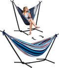 SUNCREAT 2-in-1 Convertible Portable Double Hammock with Stand Included Outdoor Hammock and Stand Patented Sea Blue