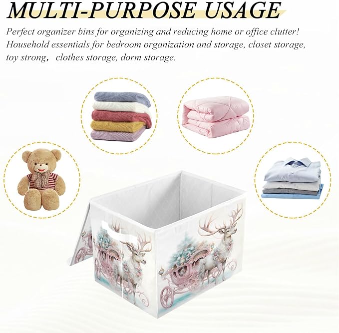 senya Christmas Baskets Collapsible Storage Bins with Lids Pink Christmas Elk Storage Boxes Clothes Baskets for Organizing