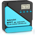 Solar Charge Controller 40A Charge Controllers 12/24V MPPT Solar Charge Controller with Adjustable LCD Timer Dual USB Max Input 100V for LiFePO4/AGM/GEL/FLD Batteries (Blue)