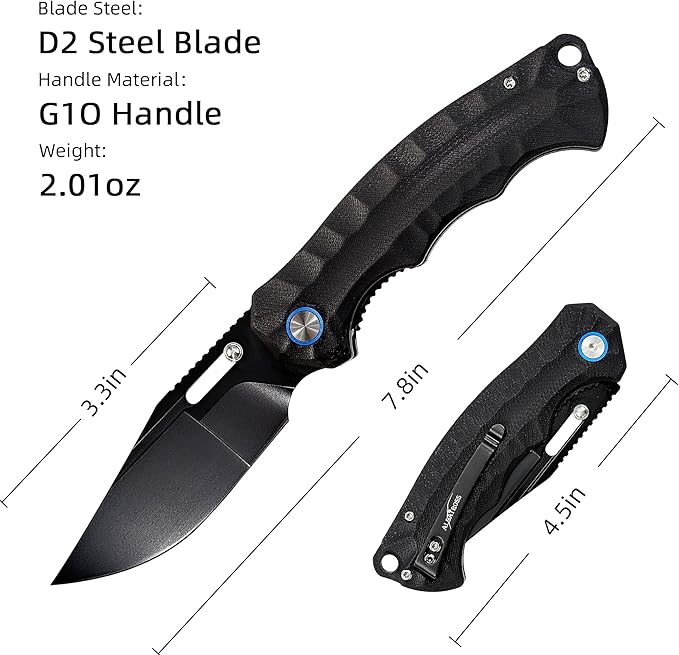 ALBATROSS Ultra-Light All Black EDC Knife 2oz D2 Steel Blade G10 Handle Liner Lock Thumb Hole Pocket knives for Mother's Day Father's Day Birthday Gift Box