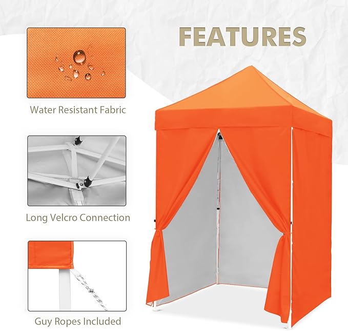 EAGLE PEAK 5x5 Instant Canopy with 4-Side Wall Panels Small Pop up Portable Canopy Tent with Carry Bag Light Weight Sun Shelter for Sports Camping and Beach Orange