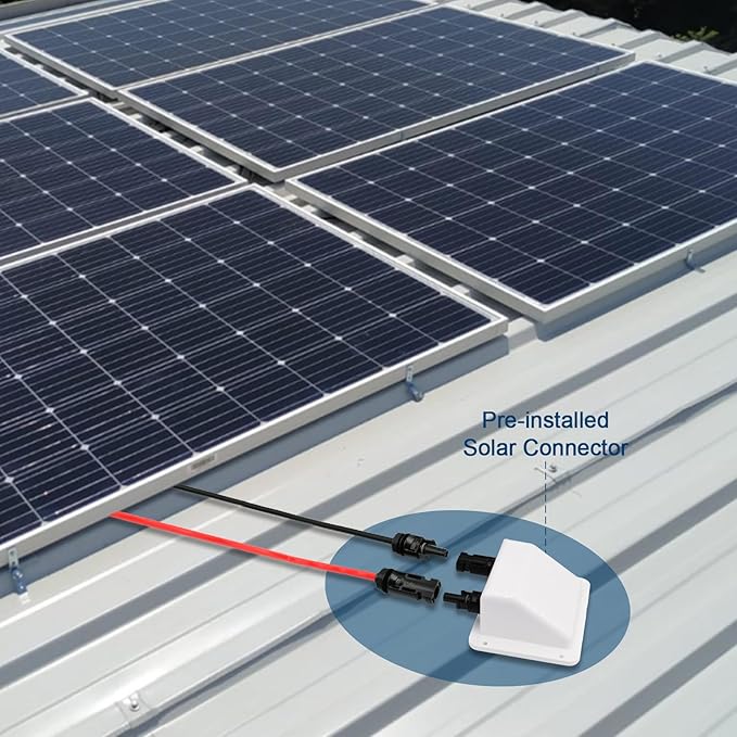 Solar Cable Entry Gland with 0.33Ft 10AWG Solar Extension Cable UV Resistance Dual Solar Junction Box with Connectors on RV Boat Van Camper(White)