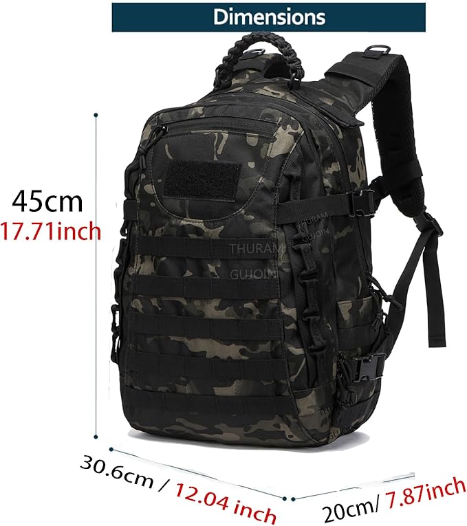 38L Nylon Waterproof Trekking Fishing Hunting Bag Backpack Outdoor Military Rucksacks Tactical Sports Camping Hiking (Camo Black)
