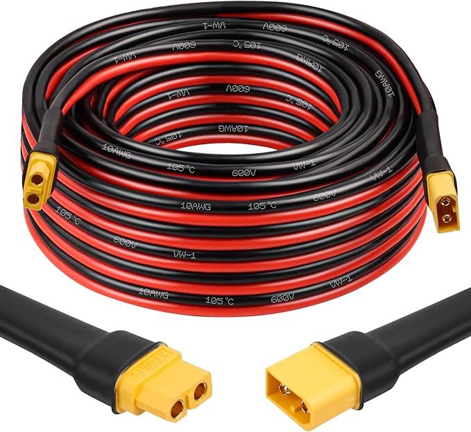 MOOKEERF XT60 Extension Cable 10AWG 40FT XT60 to XT60 Cable with Male to Female Connector for Portable Power Station Solar Panel RC Battery
