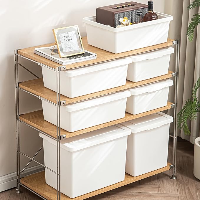 Yishyfier 15 Quart Stackable Plastic Storage Bins with LidsStorage Container for Organizing Storage Boxeswith Handle for Shelves Cube Storage Bin for CraftSnacks (white2L)