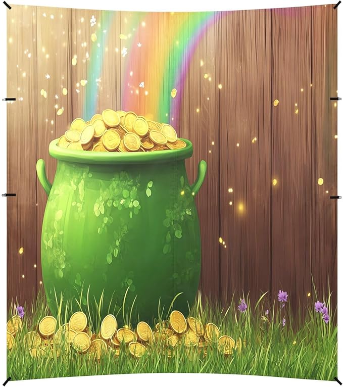 St Patrick's Day Rainbow Coins Pot Beach Tent Sun Shelter Set UPF50+ UV Protection 10.5 x 9.19 FT Camping Shade Canopy with Sandbags Sand Anchors Carrying Bag and Others