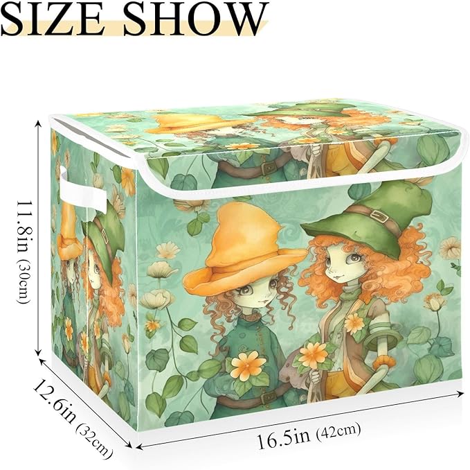 Christmas Storage Baskets with Lids Elf Girls in A Flower Field Collapsible Bins Stackable Fabric Linen Baskets Closet Organizer Container 16.5x12.6x11.8