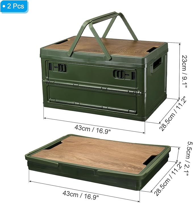 PATIKIL Collapsible Storage Bins with Lids and Handle 2 Pcs 30L 8Gal Plastic Camping Storage Box Stackable Side Opening Organizer Basket for Car Rv Office Home Green