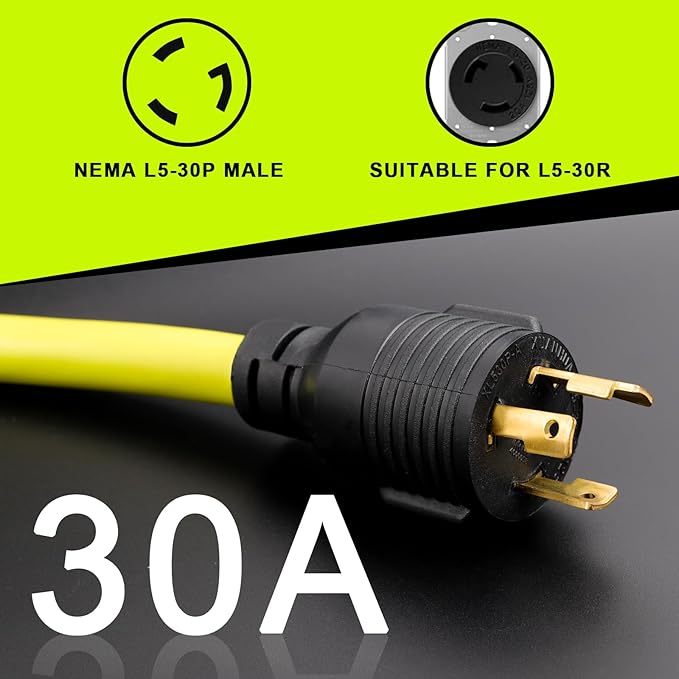 30 Amp to 20 Amp 110 Generator RV Adapter Cord NEMA L5-30P to 3X 5-15R/5-20R Distribution Adapter with Lighted Power Indicator STW 10 AGW 1.5FT ETL Listed