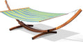 Lazy Daze Hammocks 12 FT 2 Person Double Quick Dry Textilene Hammock with Curved Steel Heavy Duty Stand for Outside Backyard Patio 450 Lbs Capacity Green Stripes