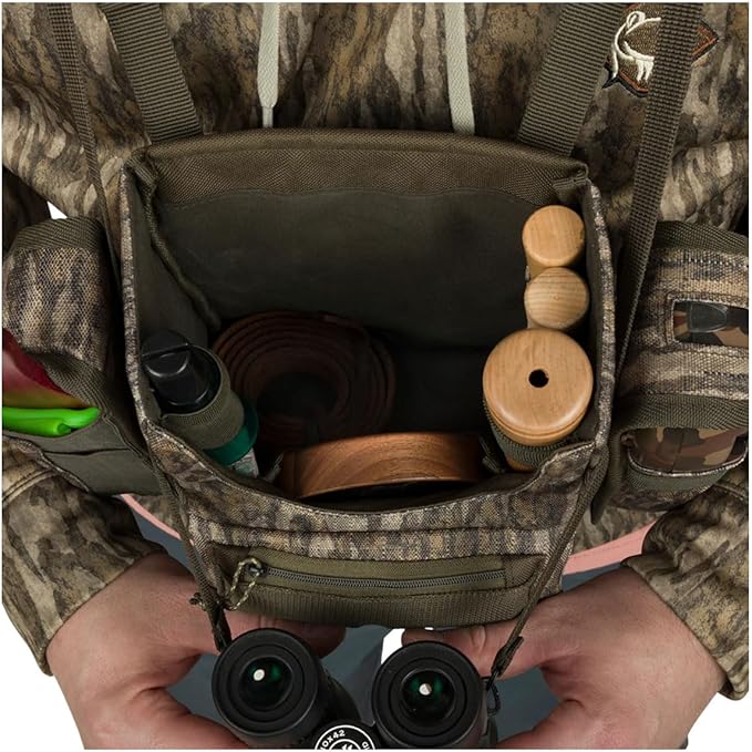 Drake Run-N-Gun Turkey Camo Lightweight Chest Pack for Hunting | 600D Polyester Rip-Stop with PVC Backing | Removable Bino Harness &amp Multiple Pockets