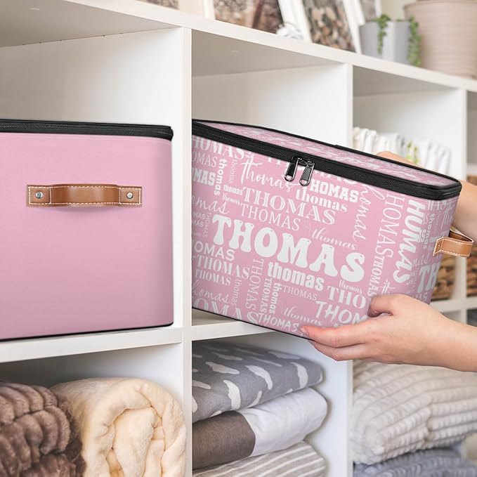 Storage-Bins with LidsPersonalized Baby-Keepsake-BoxCloset-Storage-Bins with Name Pink Cubes-Box for Bedroom Under Bed