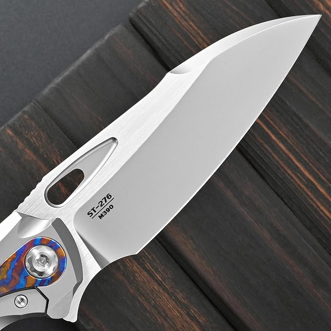 Sitivien ST276 Folding Knife M390 Steel Blade Titanium and Timascus Inlaid Handle Knife with Safety Lock Frame Lock for Outdoor Camping Hiking Survival