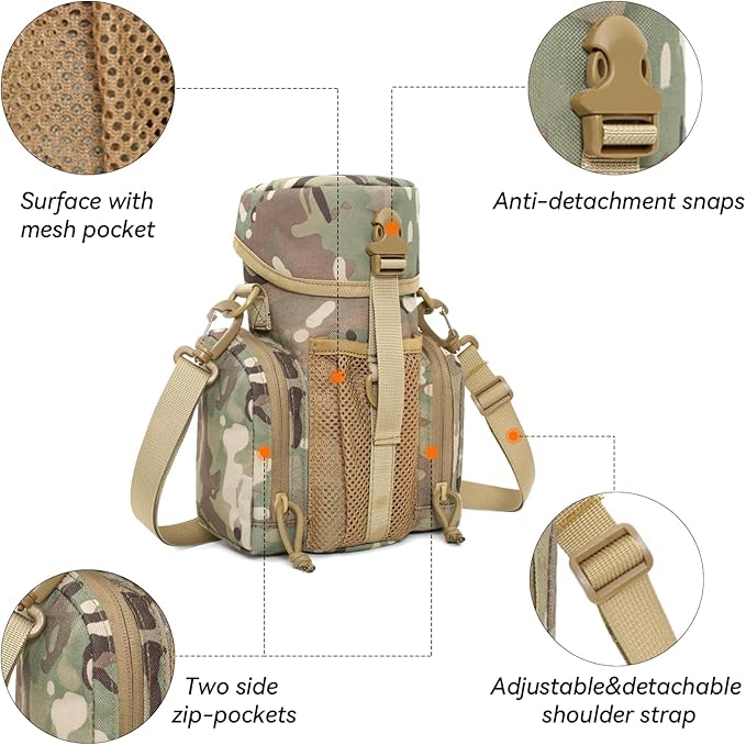 Large Tactical Molle Water Bottles Bag Pouch with Strap Water Bottle Carrier Bag Molle Tactical Pouches for Backpack