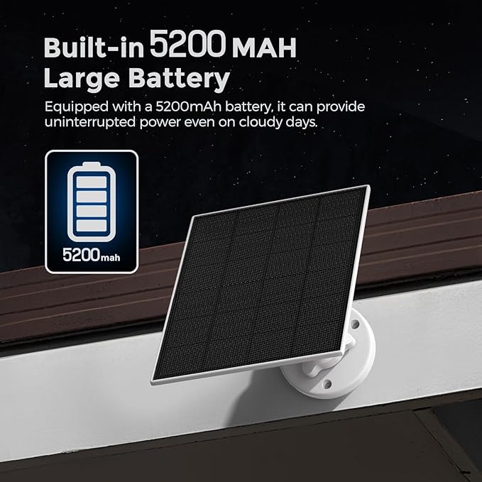 Solar Charger with 5200mAh Built-in Battery for Ring Doorbell 4W Continuous Power Solar Panel Compatible with Ring Battery Doorbell Plus/Pro &amp Video Doorbell 4/3/3 Plus 13.1Ft Charging Cable