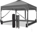 GDY 10x10 FT Pop Up Canopy Tent with One Push SetupSetup Gazebo with 4 PVC Transparent SidewallsEasy Carry for Events Parties Camping Gray