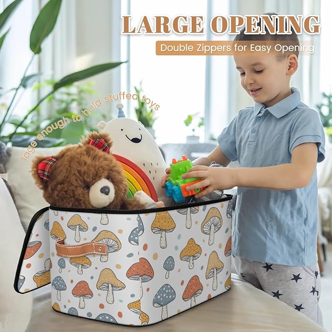 Storage Bins with Lids Lovely Mushroom Storage Basket Clothes Organizer with Handles Closet Storage Containers for Clothing Bedding Blanket