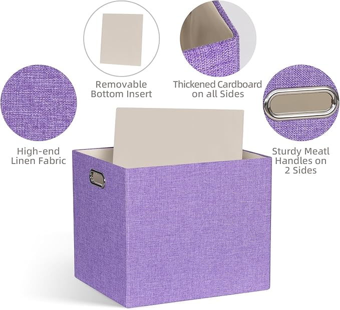 13x15x13 Storage Cube Bins Foldable Storage Cubes Fabric Organizer Basket Bin Solid Containers Decorative Storage Boxes for Shelves Wardrobe Closet Home Office 4 Pack Purple